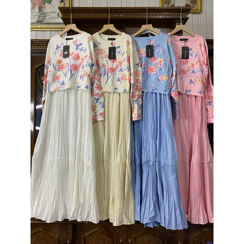 GAMIS IMPORT TERBARU| GAMIS PLISKET IMPORT KOMBINASI RAJUT IMPORT | GAMIS ZR WOWAN