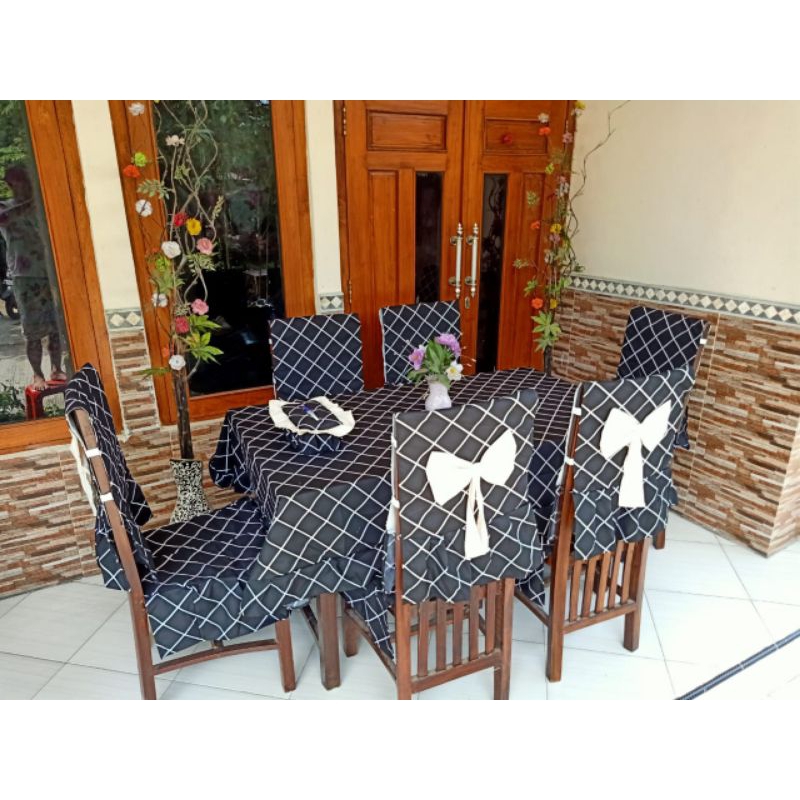 Sarung Kursi 6 set Sandaran kursi Taplak meja makan