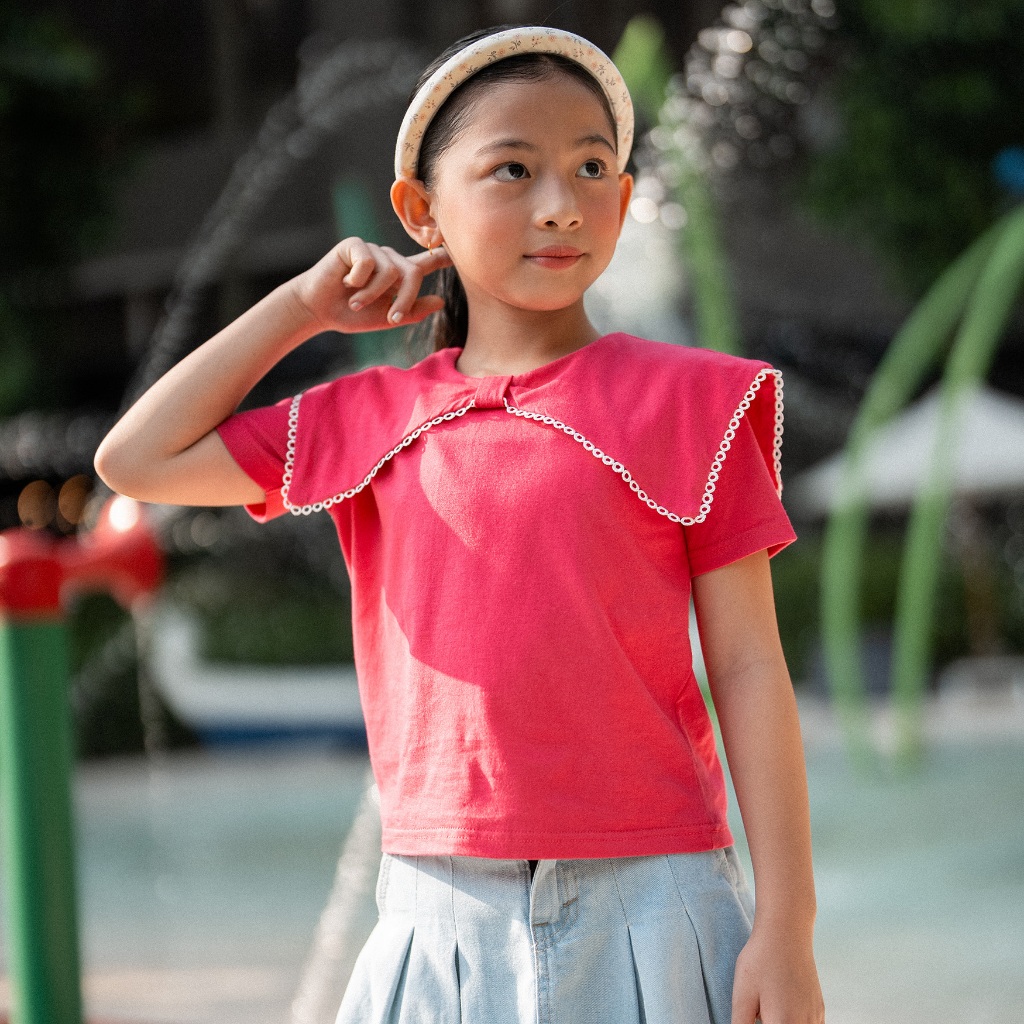 LEWIS EMMA - Bow Top (2-14 Tahun) Baju Anak Perempuan / Atasan Lengan Pendek