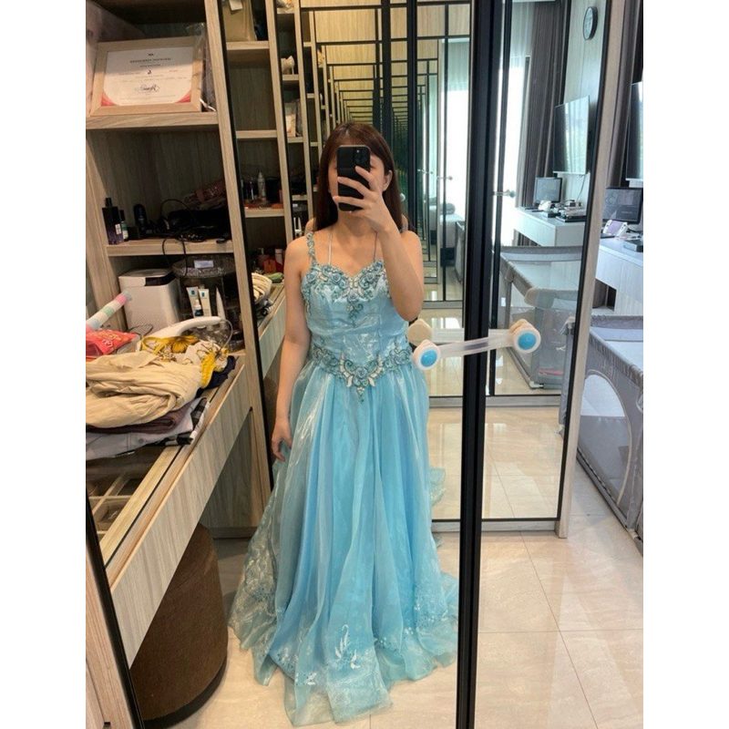 (PRELOVED) BLUE LONG DRESS BAJU PESTA BIRU MUDA