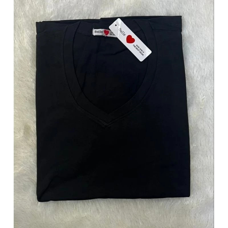 Belle kaos polos lengan pendek kerah V