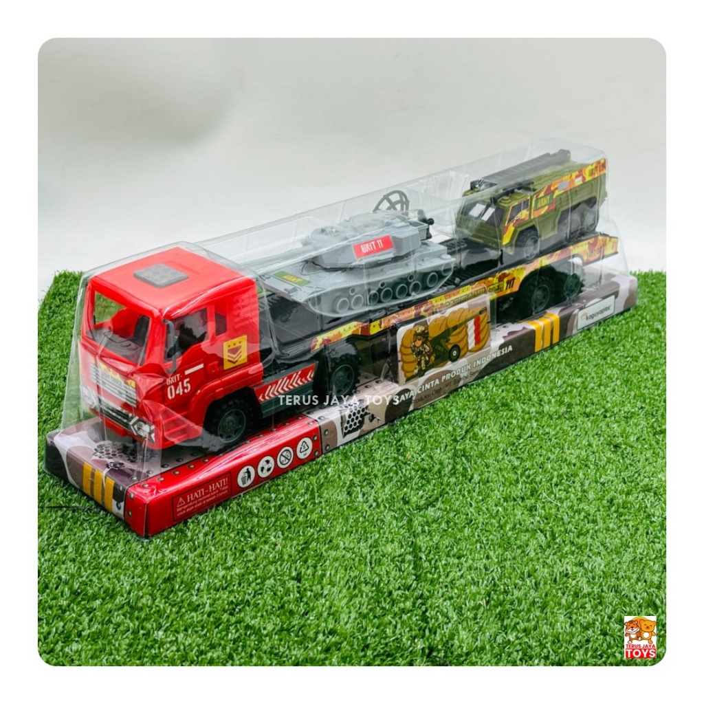 TERUS JAYA TOYS MAINAN TRUK KONTAINER TRAILER ANGKUT MOBIL TANK MILITER