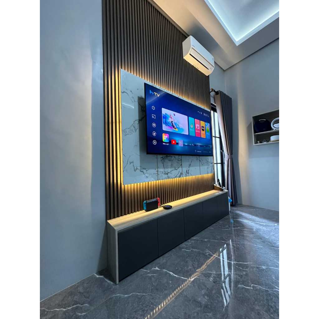 Backdrop tv minimalis kamar tidur