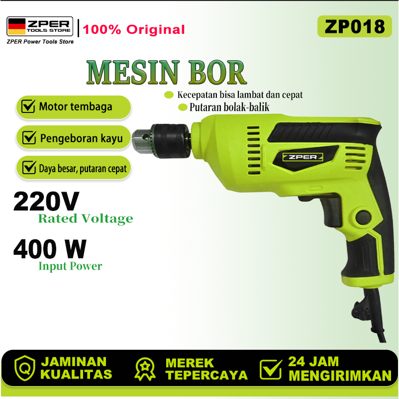 ZPER Mesin bor Bor tangan listrik Bor beton Bor tembok alat bor Obeng bor kayu