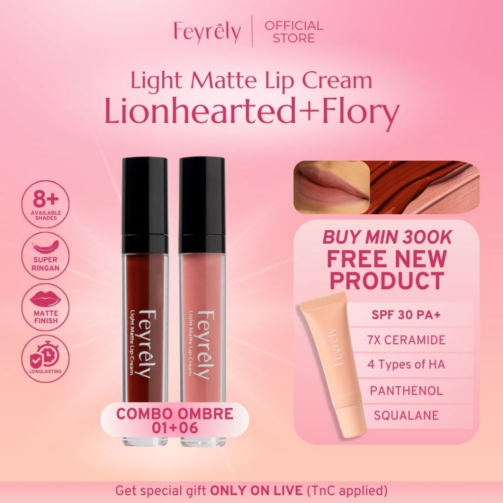 FEYRELY LIMITED EDITION 2-in-1 Lip Cream Set Ombre 01 Lionhearted + 06 Flory Pink