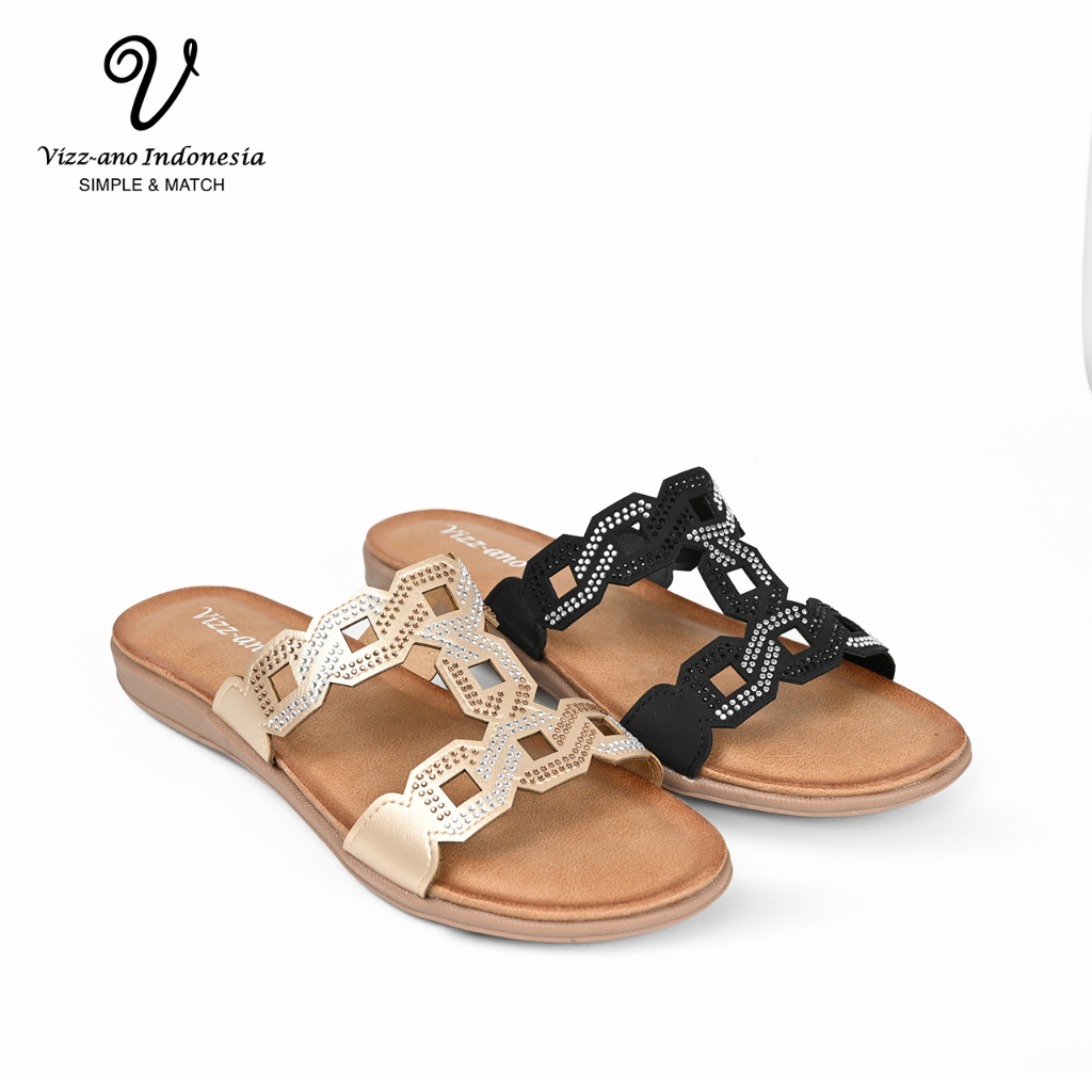 Vizzano Shoes Sandal Flat Slip On Wanita Cantik Design Virdie