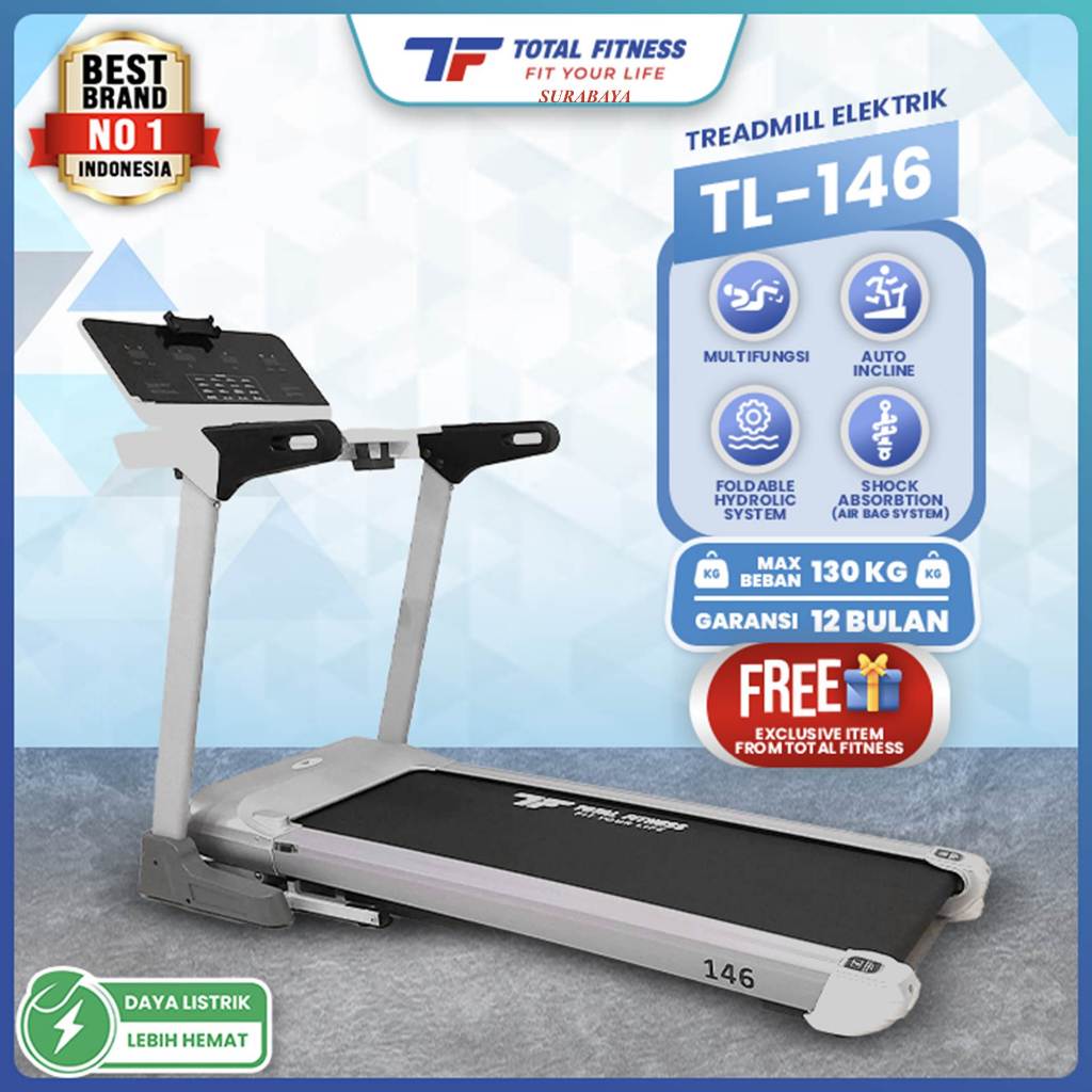 TOTAL FITNESS Treadmill Electric Auto Incline Alat Olahraga Lari Ditempat Elektrik Listrik