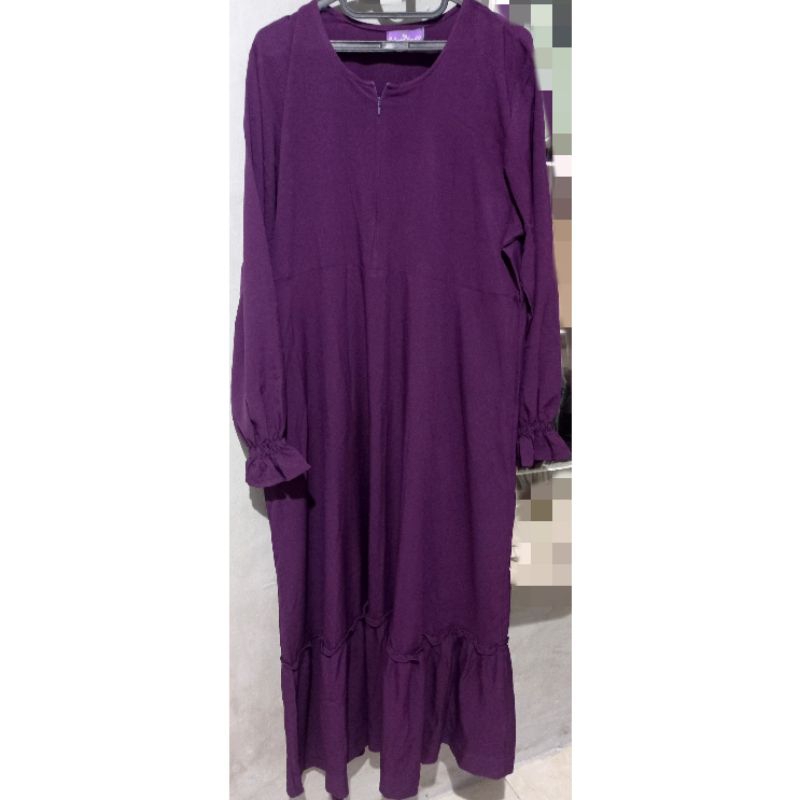 Dress / Gamis Syar'i Jumbo Busui Friendly Wudhu Freindly - Ungu Tua