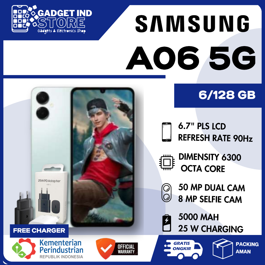 SAMSUNG GALAXY A06 5G 6/128 GB GARANSI RESMI SAMSUNG A06 5G RAM UP TO 12 GB