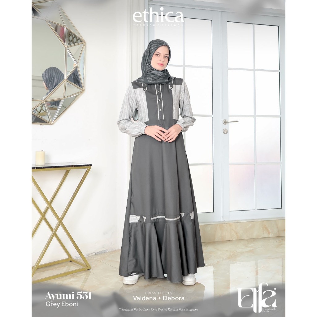 Ethica Sarimbit Couple Keluarga Elfa 304 Grey Eboni Koko Dan Gamis Keluarga