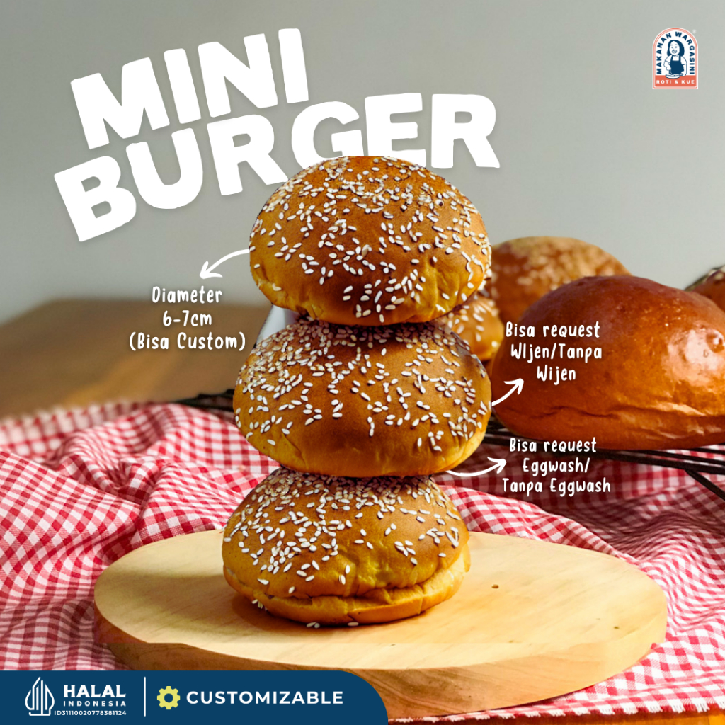 

Supplier UMKM | Roti Mini Burger Bun Diameter 6-7cm / Supplier Roti Burger