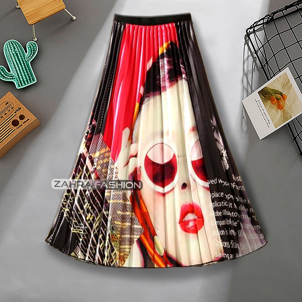 ROK PLISKET 7/8 IMPORT PREMIUM BAHAN SATIN MOTIF KEKINIAN MURAH GAYA KOREA TERBARU HIGH QUALITY