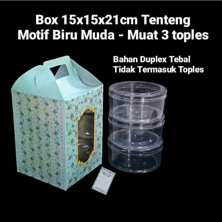 

Kardoos Parcel Kukis Ramadhan Box Hampers Lebaran Tema Biru Muda Isi 3 Toples Bulat 500Gram 15x15x21 cm