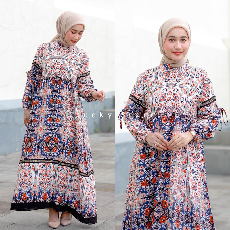 LAUNA Dress Lengan Pita Balon Rayon