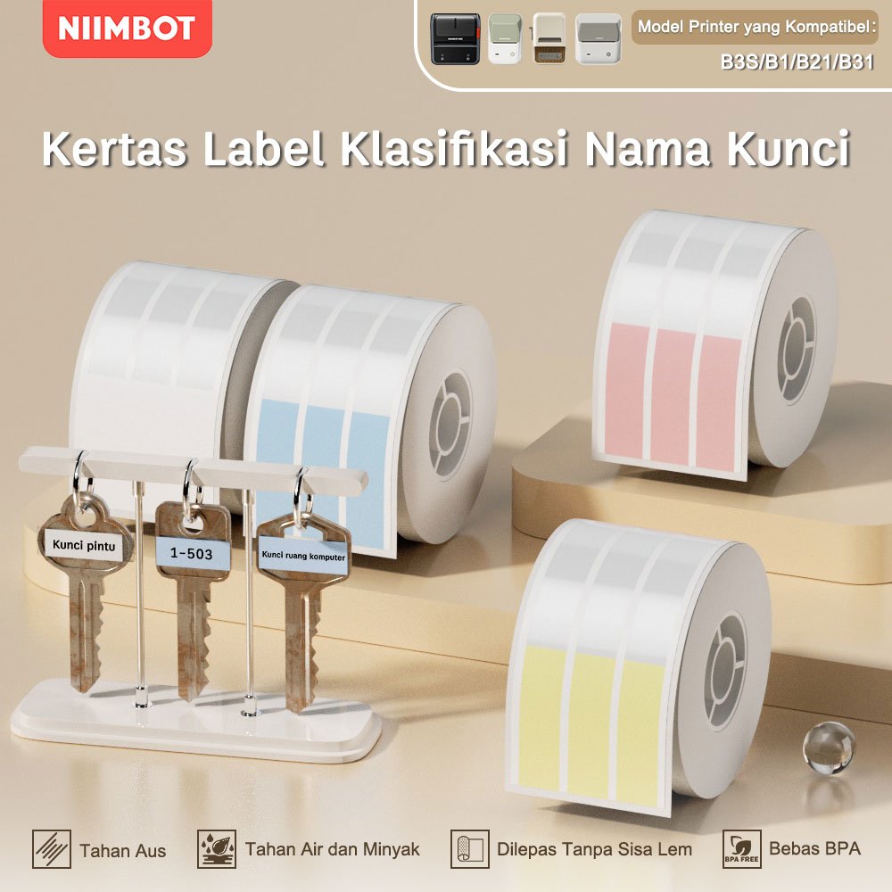 

NIIMBOT B21/B1/B3S Kertas Label Kunci untuk Label Klasifikasi Kunci Tahan Air Minyak Stiker Nama