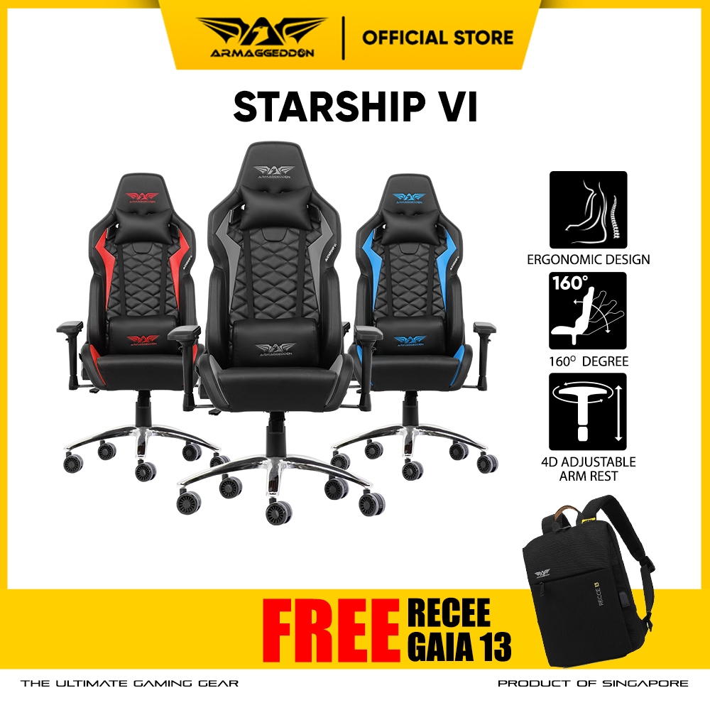 Gaming Chair Armaggeddon Starship VI Kursi Gaming Premium PU Leather with natural Togo leather grain