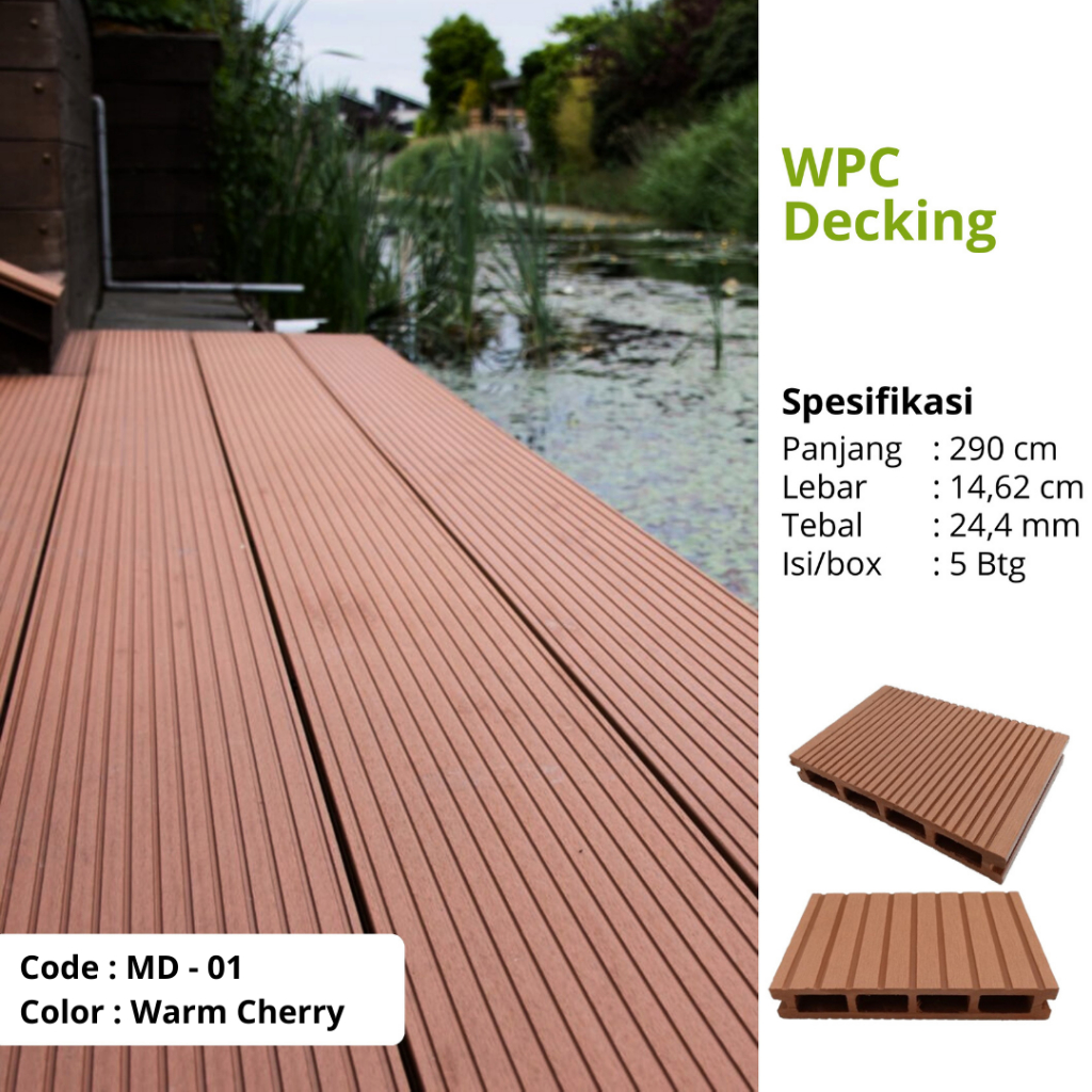 Decking wpc lantai kayu outdoor kolam renang/ wpc decking kayu Warm Cherry per batang