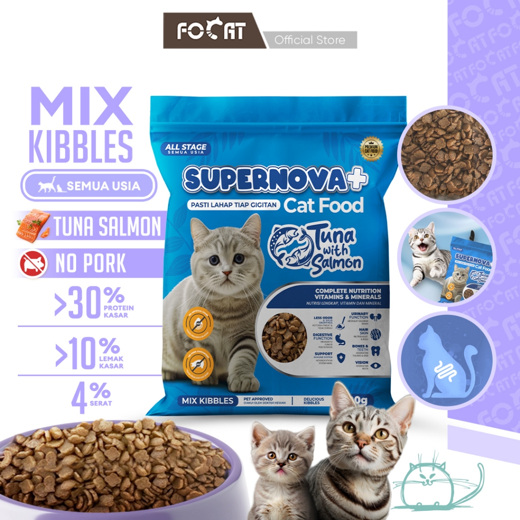 [100% ASLI LOKAL] FOCAT Supernova Makanan Kucing Kering Salmon & Tuna 800GR N47 Cat Dry Food Semua Usia NO PORK