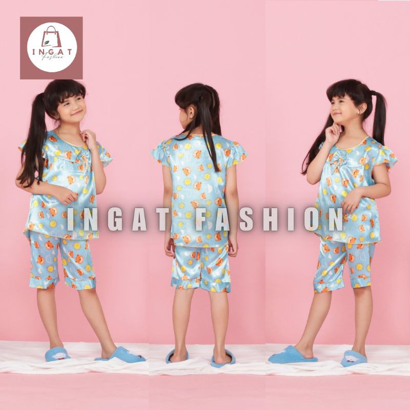 Setelan Piyama Anak Perempuan Baju Tidur Pendek Bahan Satin - YJ210-214