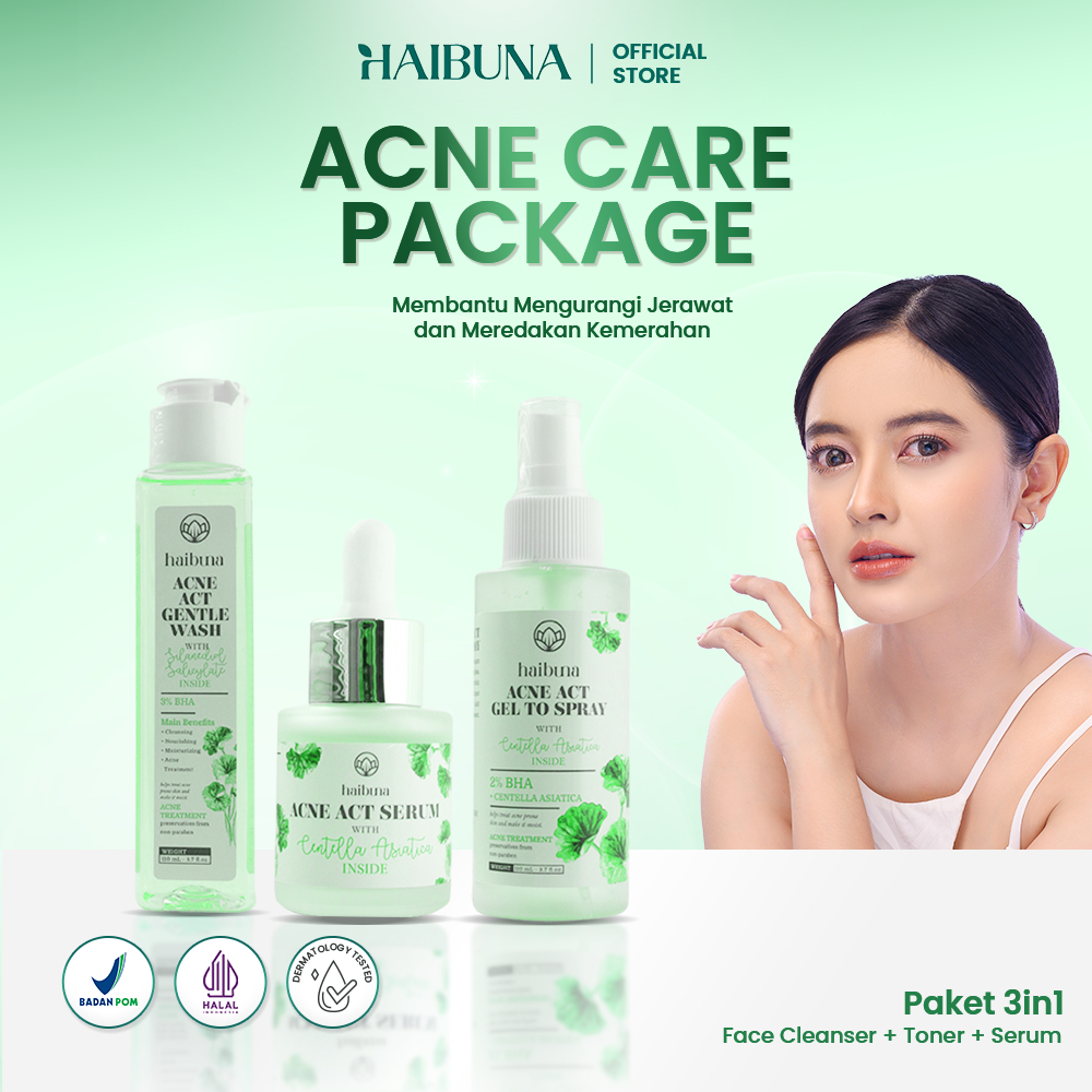Haibuna ACNE CARE 3 pcs | Perawatan untuk Membantu Merawat Kulit Berjerawat, Berminyak dan Beruntusa