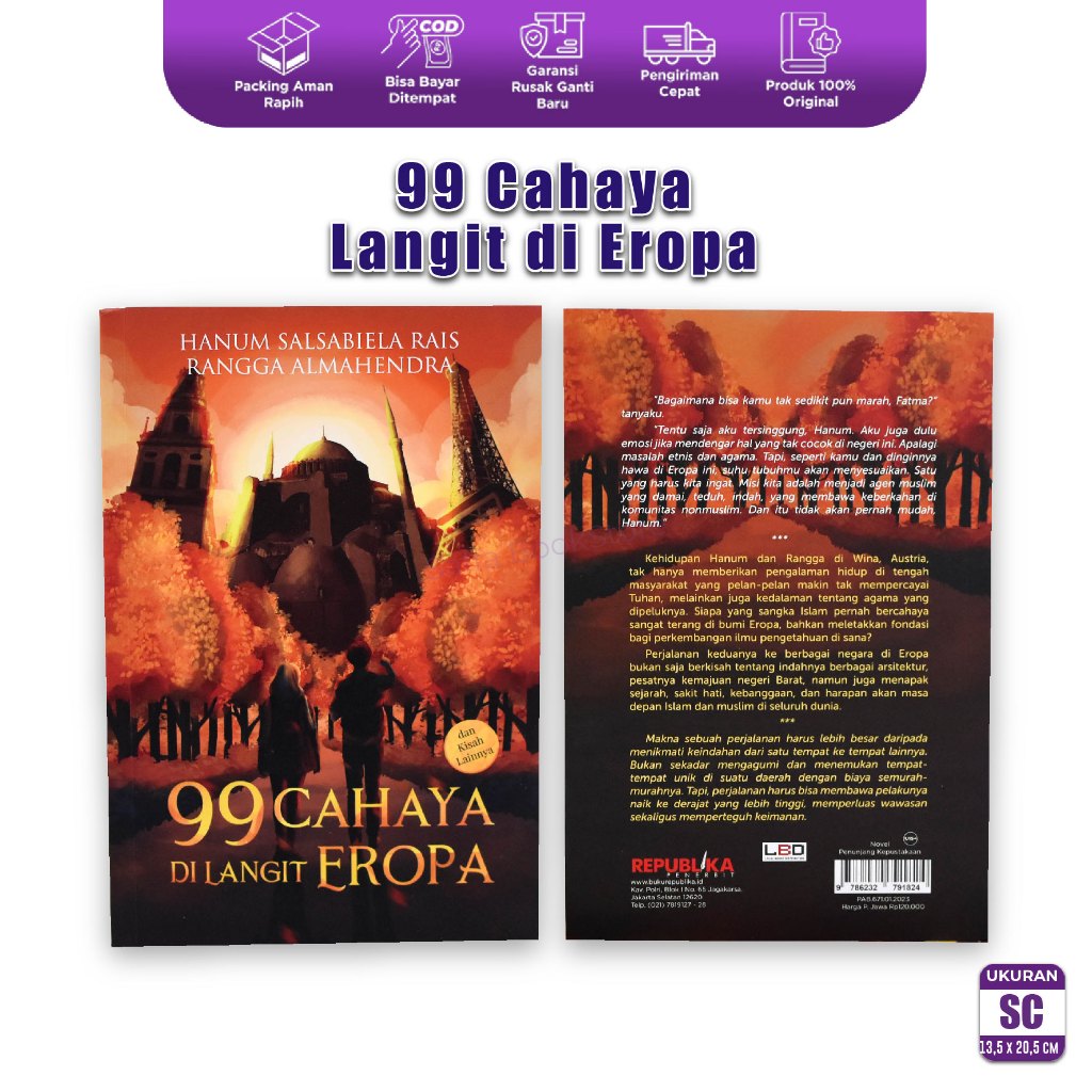 Buku Novel 99 Cahaya di Langit Dilangit Eropa Karya Hanum Salsabiela Rais  Penerbit Republika Ori