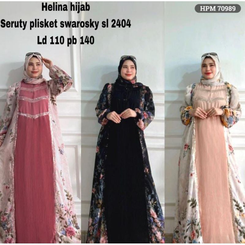 gamis set pink dan hitam