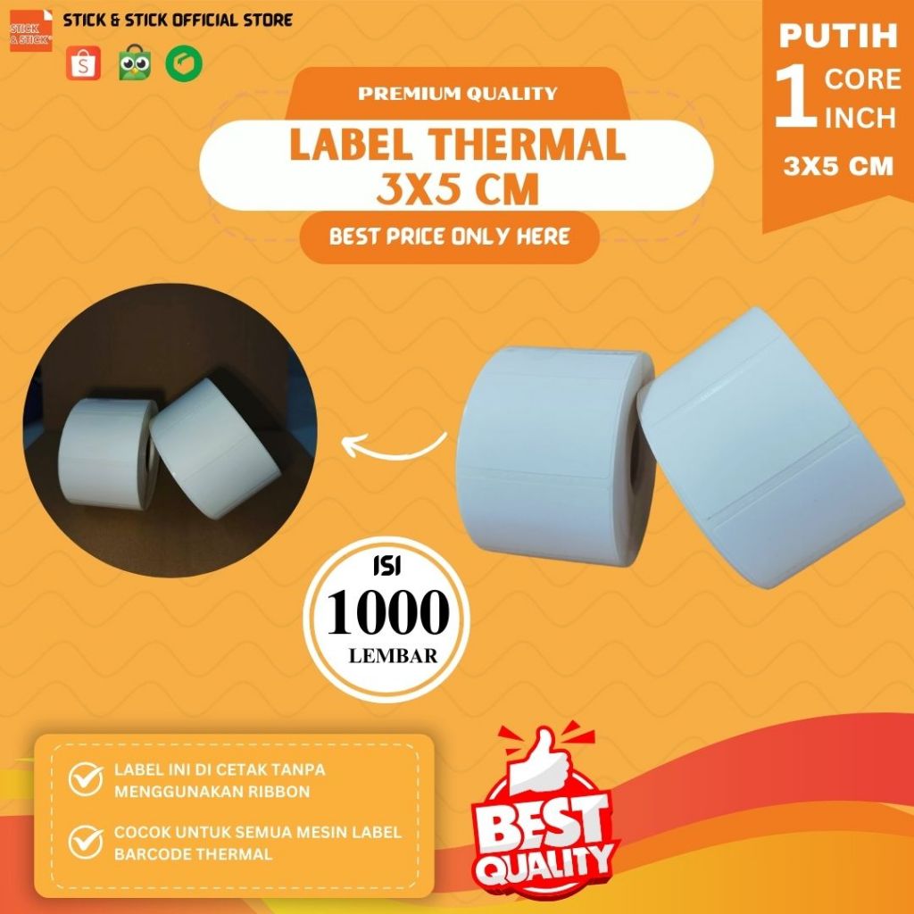 

Blank Label Thermal 5 x 3 cm Polos Premium isi 1000 pcs label thermal