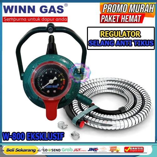Regulator Winn gas Double Lock Winn Gas W 800 M Eksklusif Dan Selang Gas Flexible SNI PROMO MURAH