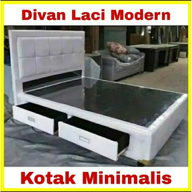 Dipan Divan Ranjang Laci + Sandaran Kasur Tempat Tidur dan SpringBed Modern Minimalis Mewah