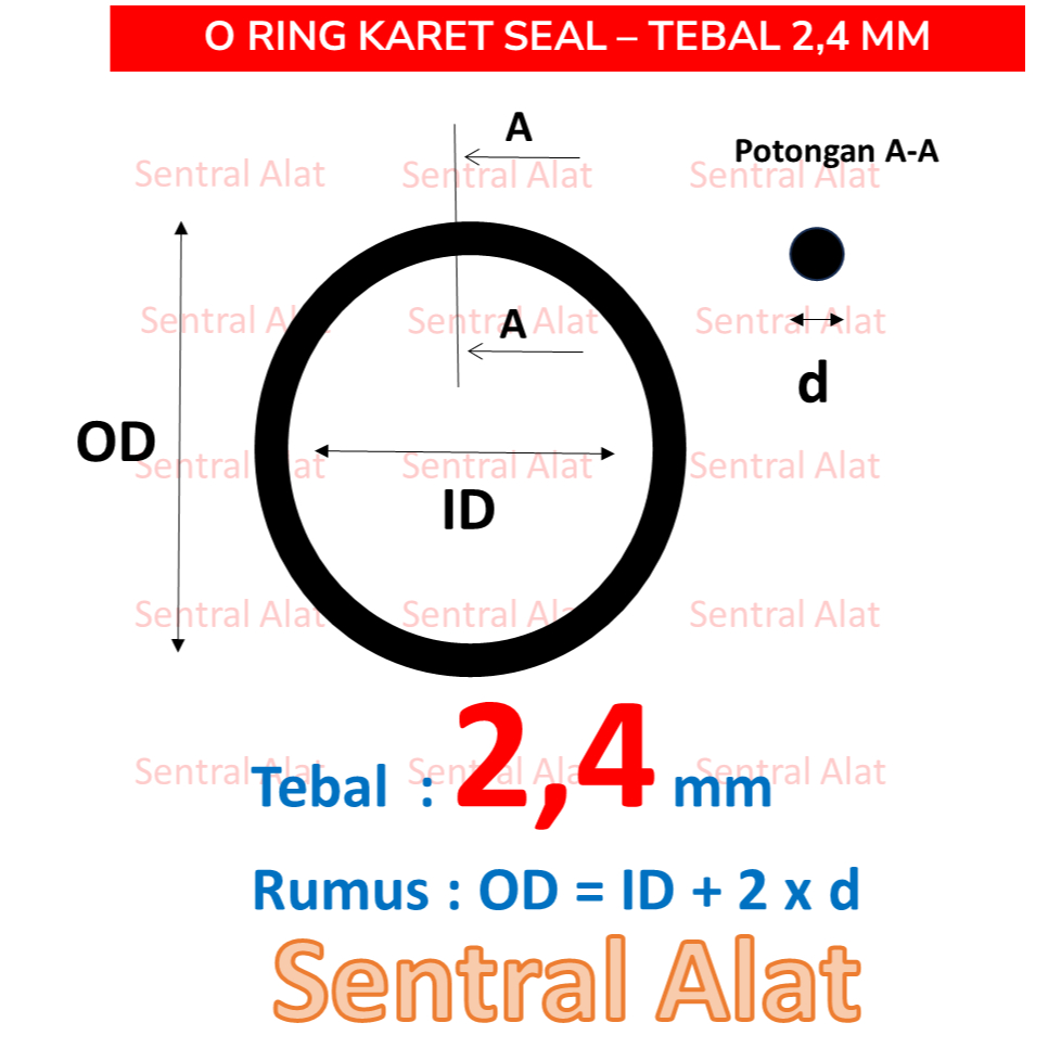 Karet Seal O Ring NBR70 Tebal 2,4 mm, OD : 6 7 8 9 10 11 13 14 15 16 23 25 30 35 40 45 50 60 65 70 8