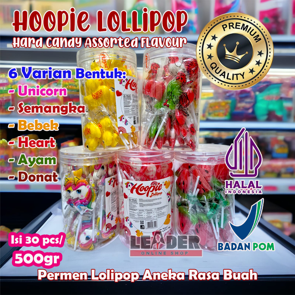 

CAMILAN PERMEN LOLIPOP KARAKTER ANEKA BENTUK RASA BUAH JAJANAN MAKANAN RINGAN HALAL BPOM HOOPIE LOLLIPOP CANDY ASSORTED FLAVOUR ISI 30 Pcs