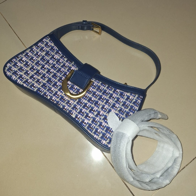 Preloved Second PL Tas Bag ShoulderBag CK Ch*rl*s & K**th Gabine Tweed Curved Shoulder Bag - Navy Or