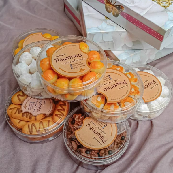 Toples Kue Kering Nastar Mika Bulat Bening 250gr Toples Lebaran Kue Lidah Kucing Putri Salju