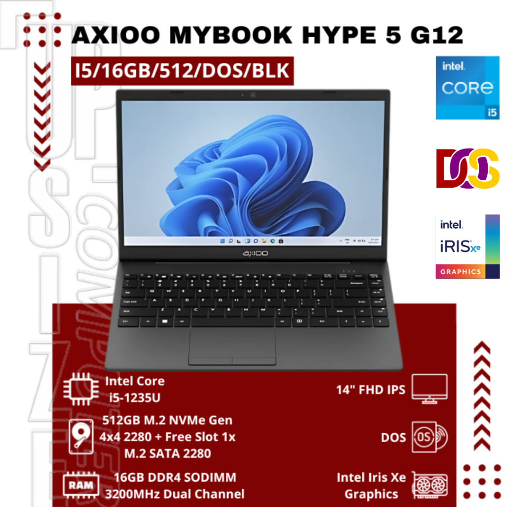 Axioo Mybook Hype 5 G12 I5/16GB/512/DOS/BLK Intel® Core™ i5-1235U