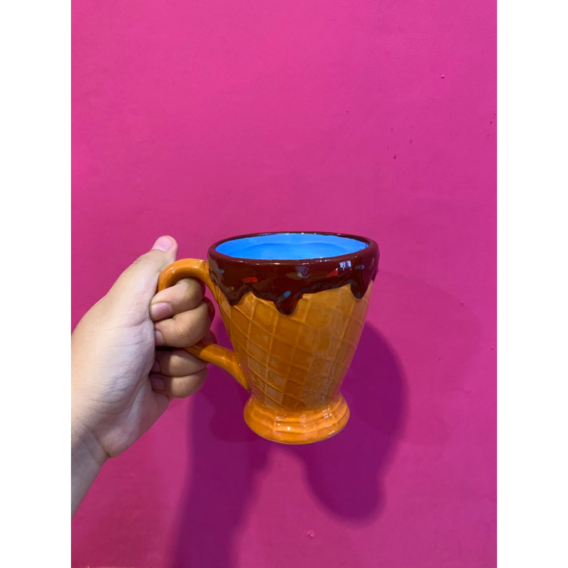 gelas keramik ice cream biru
