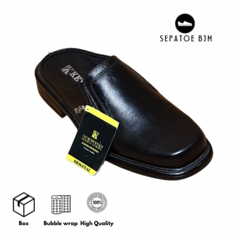 KEYTON - BR 703 BLACK || SANDAL SELOP || SEPATU SANDAL KULIT PRIA