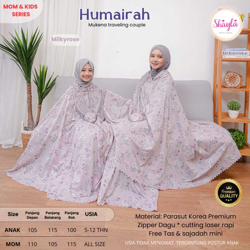 Mukena Traveling Humairah Cauple Ibu Dan Anak Perempuan terbaru 2025 Free Tas Dan sajadah Mini
