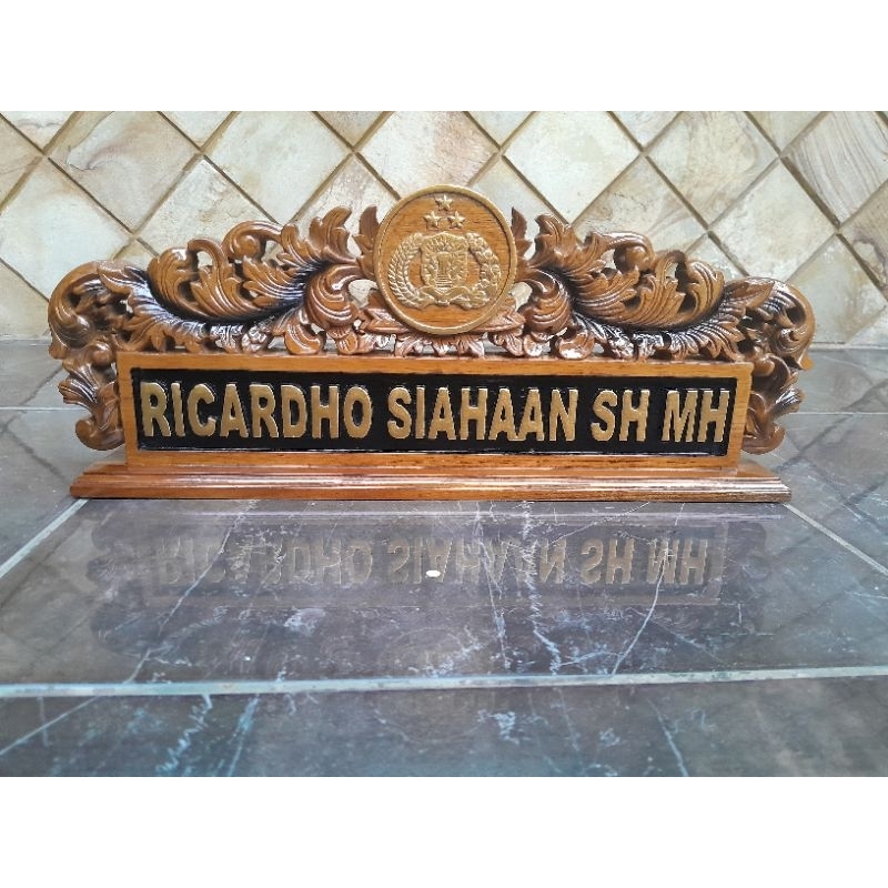 papan nama meja kantor kayu jati ukir jepara