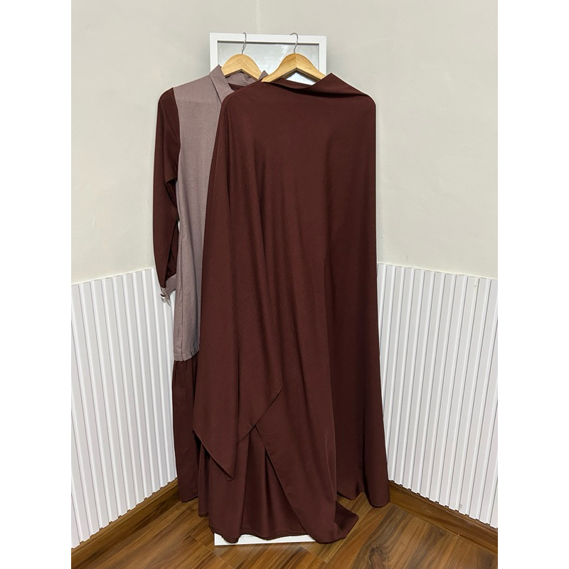 Preloved set abaya malikah odessa (gamis + khimar + niqab bandana) - Earthy