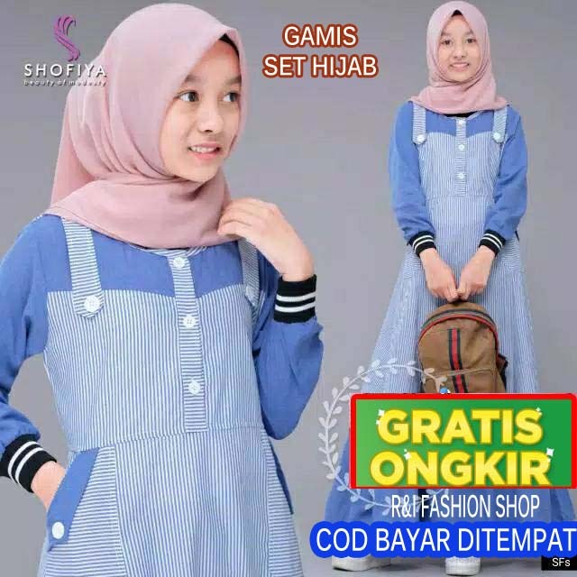 Gamis Anak Perempuan Tanggung Usia 9 10 11 Tahun Set Hijab Kelas SD Lebaran Baju Anak Muslimah