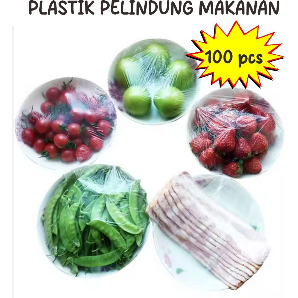 Isi 100 Pcs Sarung Plastik Pelindung Makanan Plastik Wrap Penutup Makanan Cling Wrap