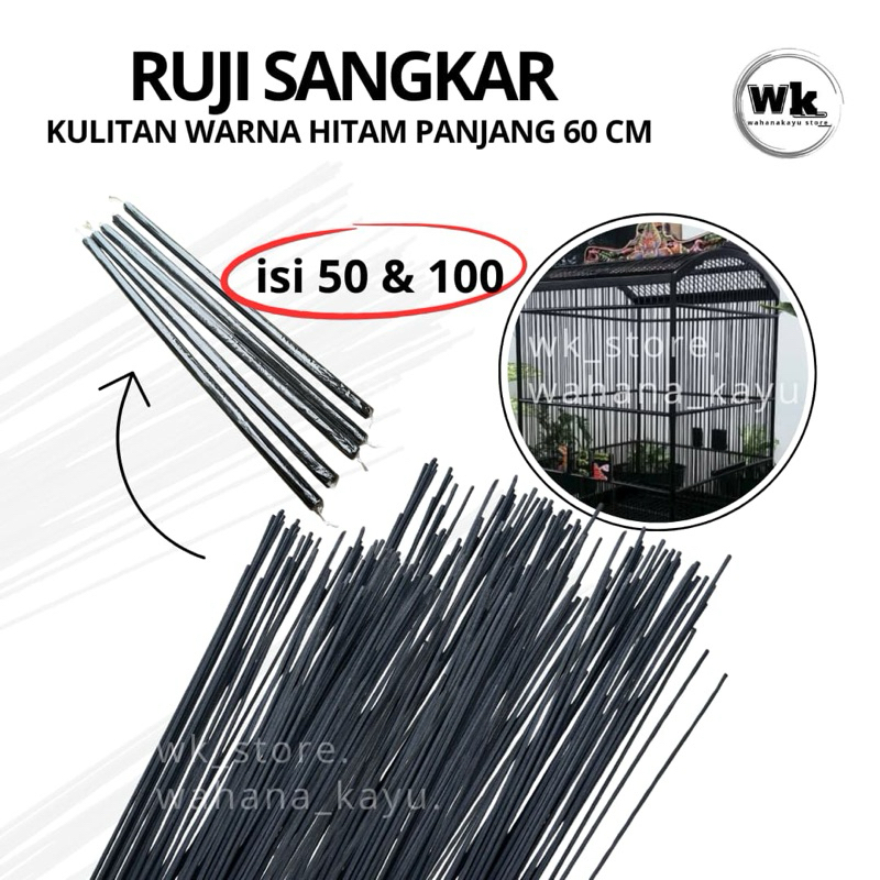 ruji bambu kulitan warna hitam isi 50 & 100 batang