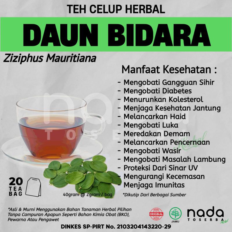 

Teh Celup Herbal DAUN BIDARA Isi 20 Tea Bag | Diabetes & Kolesterol | Ziziphus Mauritiana