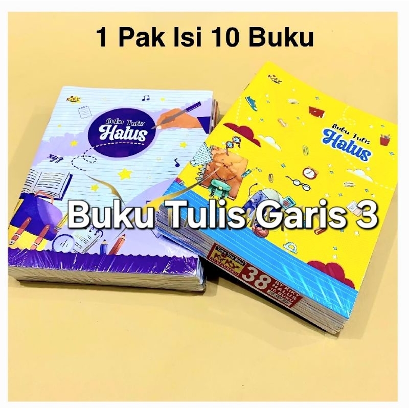 

1 Pak Buku Tulis Halus KIKI 38 Lembar (isi 10 Buku) / Buku Tulis Garis 3