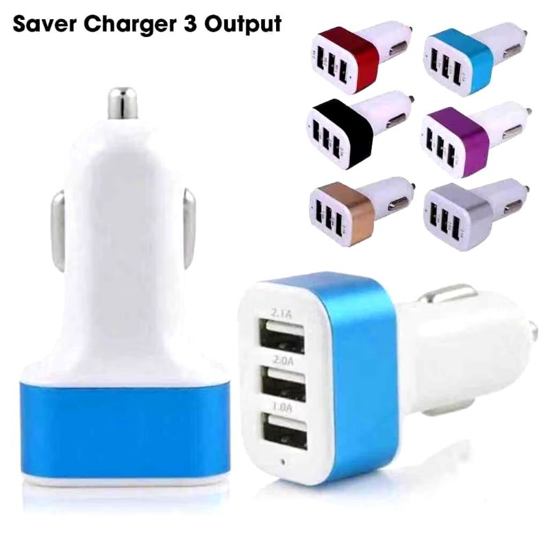 Saver 3 port usb car charger adaptor 3in1