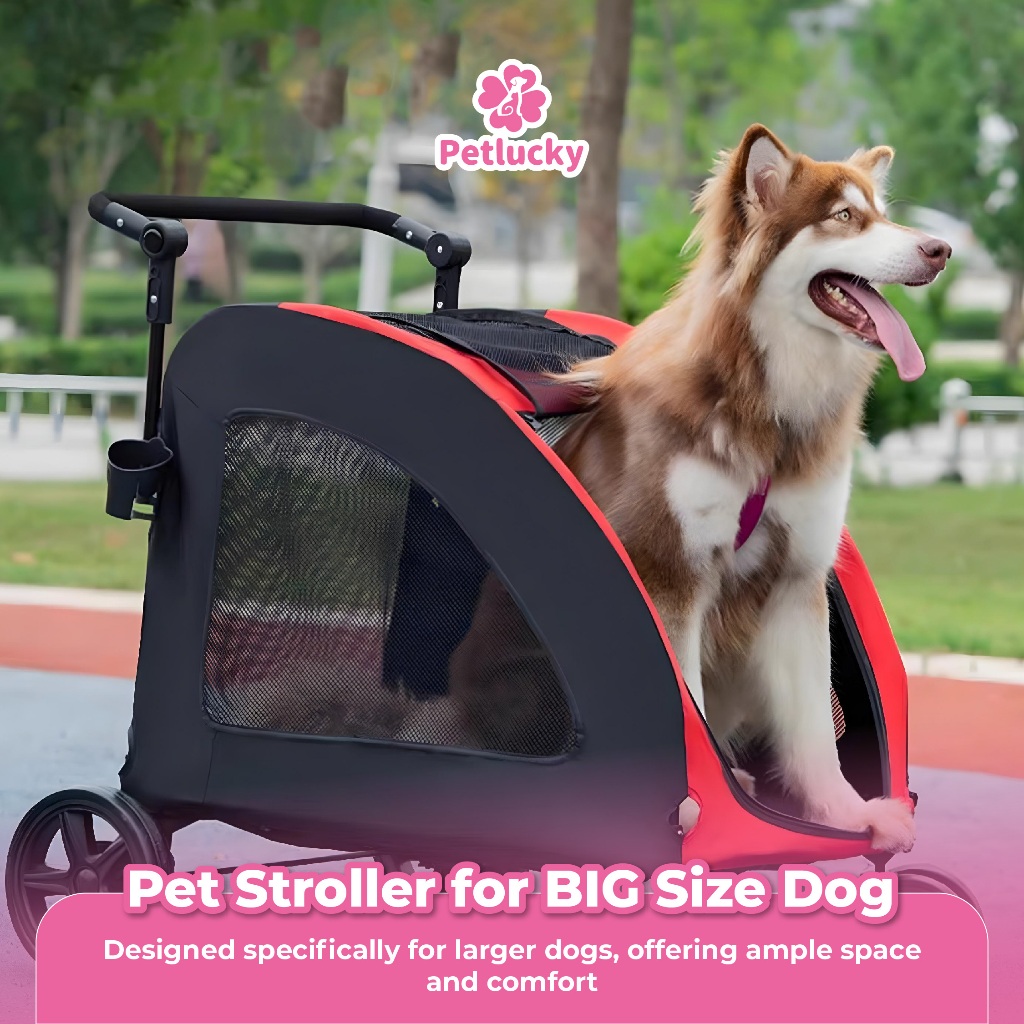 PetLucky 5 Ventilation Windows Big Size Dog Foldable Stroller Outdoor Trolley Anjing Besar Max 50kg 