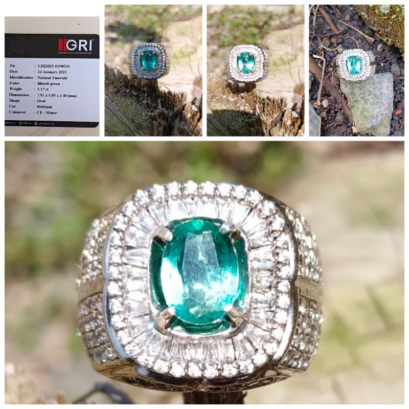 NATURAL EMERALD/ZAMRUD 1.17 Ct jernihnya Gak biasa. Ring Perak Microsetting