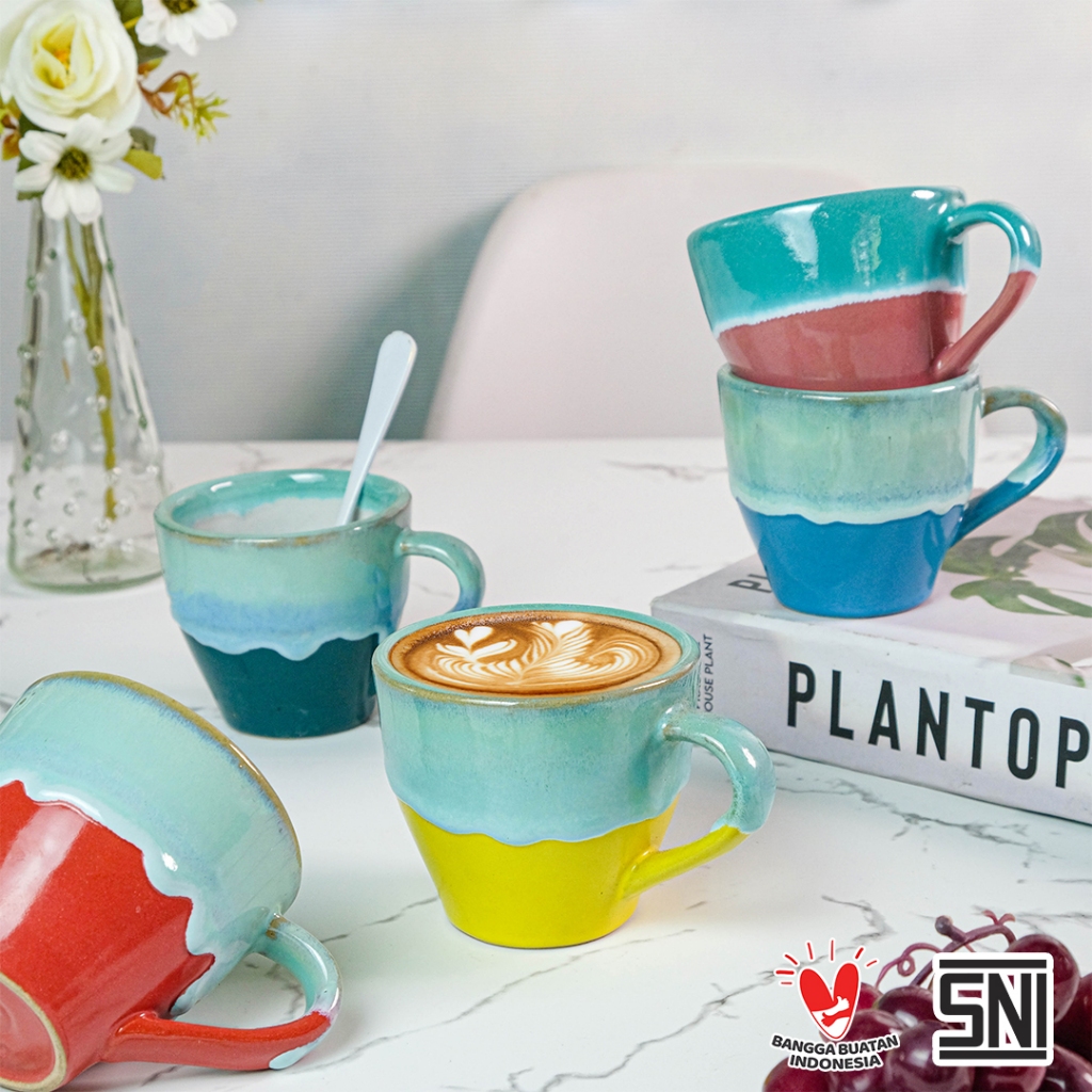 Naruna Cangkir Keramik Handle Latte Include Tatakan Bisa Grafir Satuan