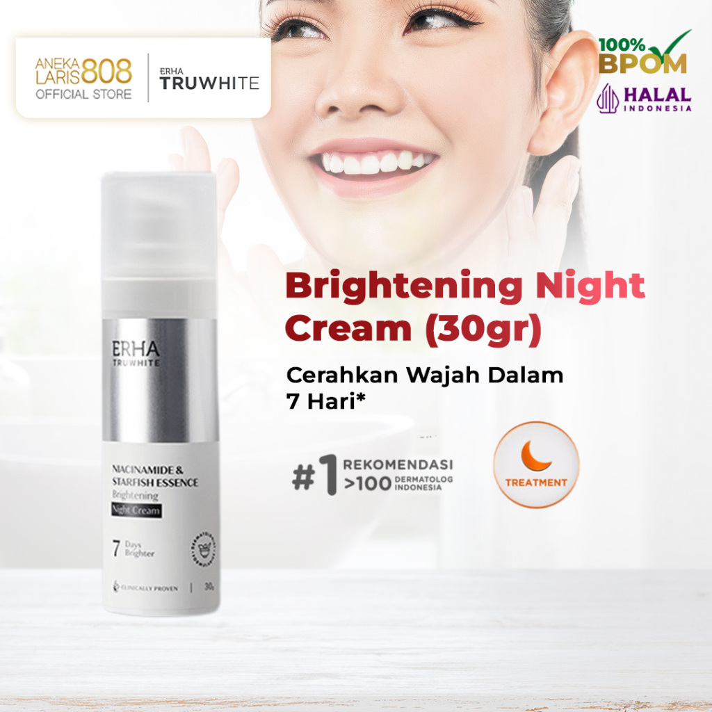 ERHA Krim Pemutih Wajah Malam Truwhite Brightening Night Cream 30g - Niacinamide & Starfish Essence