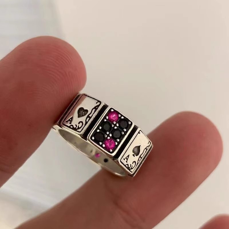 COD Cincin Poker Berlian Cincin Unisex Punk Cincin Hip Hop Retro Terbuka Pribadi Cincin Titanium Ant